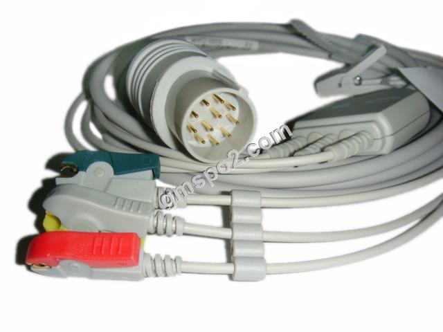 Nihon Kohden 11pin tek parça kablo, 3-lead leadwires.jpg Nihon Kohden 11pin one piece cable with 3-lead leadwires.jpg