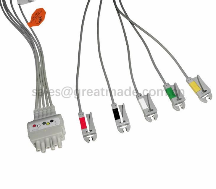 Nihon Kohden BR-019P, BR-021P 3/5 uçlu EKG Leadwire Set, çıtçıtlı / kavrayıcı ile uyumluluk