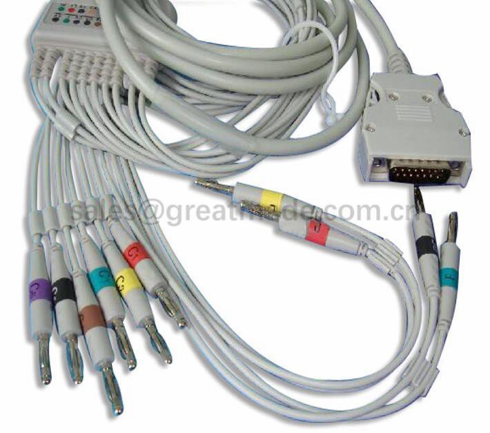 Uyumlu Mortara ELI100, ELI200 10 Kurşun EKG Kablosu, IEC Banana 4.0 Leadwires, DB15M, 4.7KΩ Dirençli